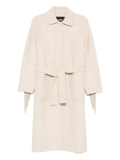 Maje fringe-trimmed belted single-breasted coat - Neutrals - zdjęcie produktu nr 1