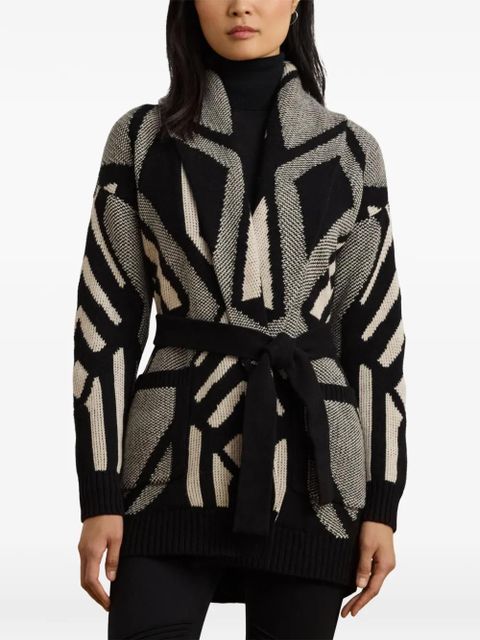 Lauren Ralph Lauren geometric-pattern belted cardigan - Black