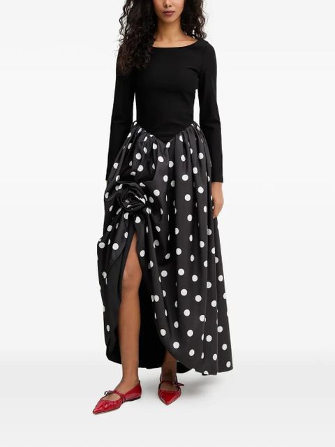 Sleeper Aurora polka dot-pattern flower-embellishment maxi dress - Black - zdjęcie produktu nr 1