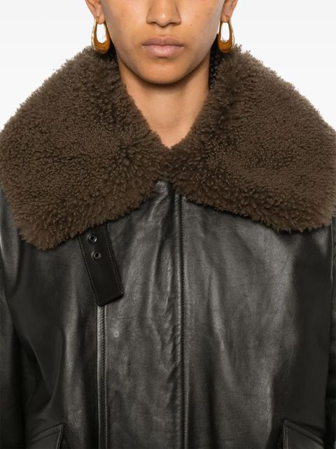 LEMAIRE shearling collar leather jacket - Brown