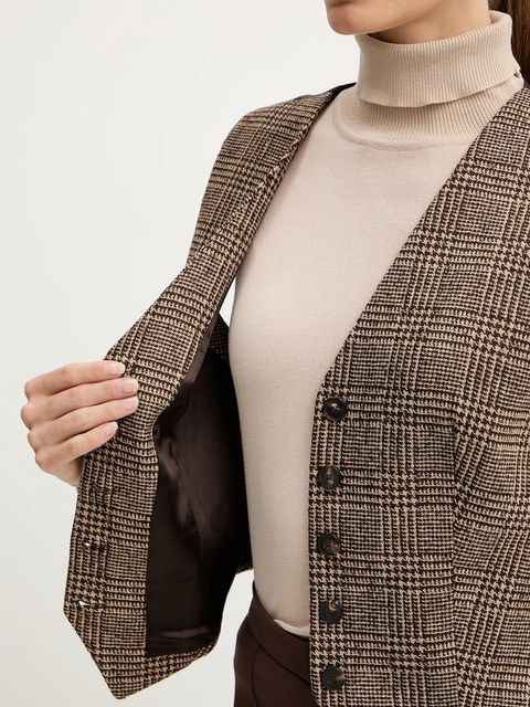 Luisa Spagnoli kamizelka z dodatkiem wełny kolor brązowy jednorzędowa 542370