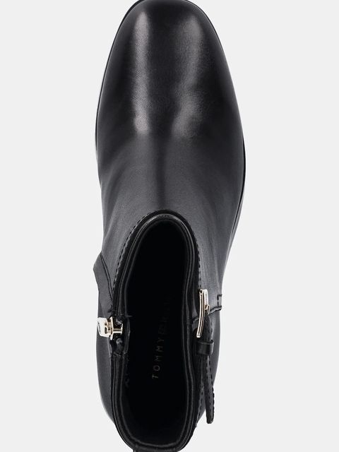 Tommy Hilfiger botki skórzane TH BUCKLE RIDING MID HEEL BOOTIE damskie kolor czarny na słupku FW0FW08859