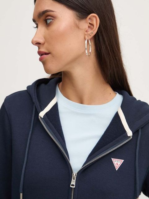 Guess Jeans bluza damska kolor granatowy z kapturem gładka W4YQ03 KC811