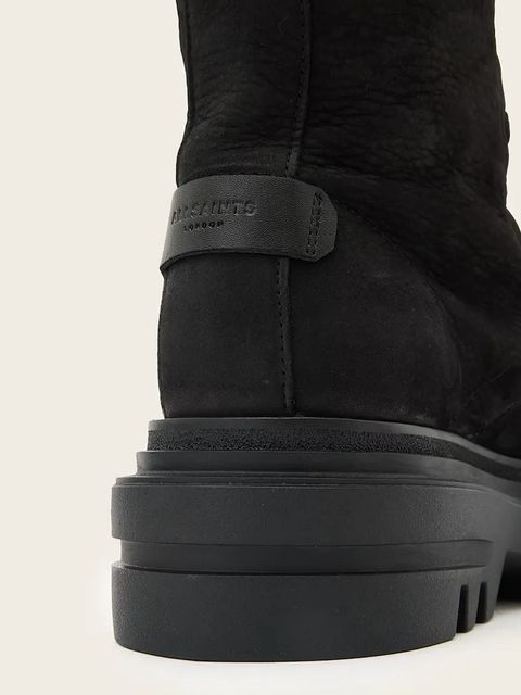 AllSaints botki nubukowe Jay Boot damskie kolor czarny na płaskim obcasie W062FD
