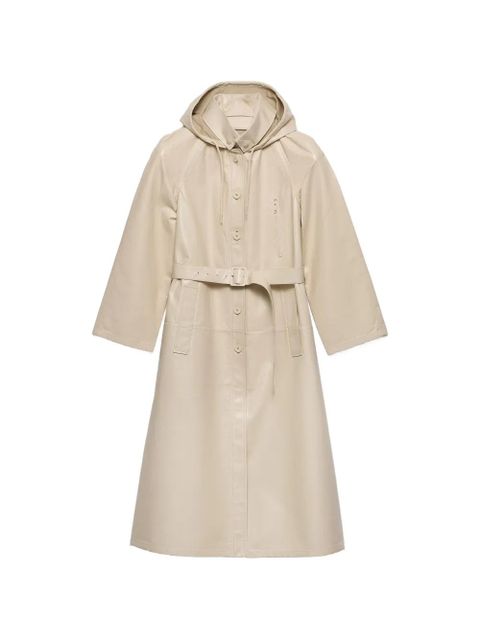 Prada hooded nappa leather and fabric coat - Neutrals - zdjęcie produktu nr 1