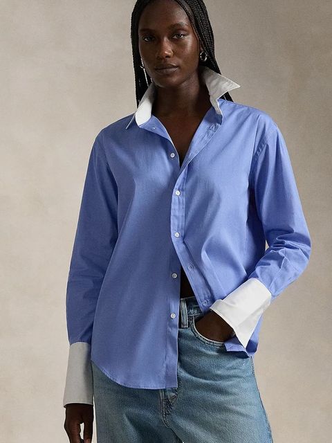 Polo Ralph Lauren koszula bawełniana damska kolor niebieski relaxed z kołnierzykiem klasycznym 211891426 - zdjęcie produktu nr 1