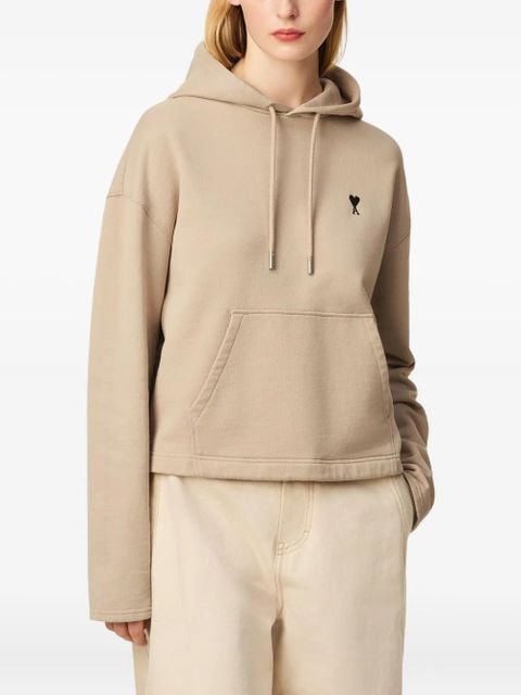AMI Paris Ami De Coeur contrasted cotton hoodie - Neutrals