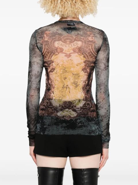Jean Paul Gaultier baroque-print mesh T-shirt - Black
