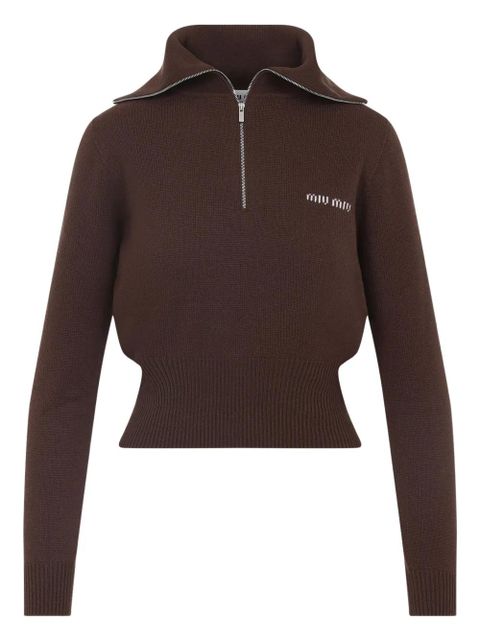Miu Miu high-neck zip-up sweater - Brown - zdjęcie produktu nr 1