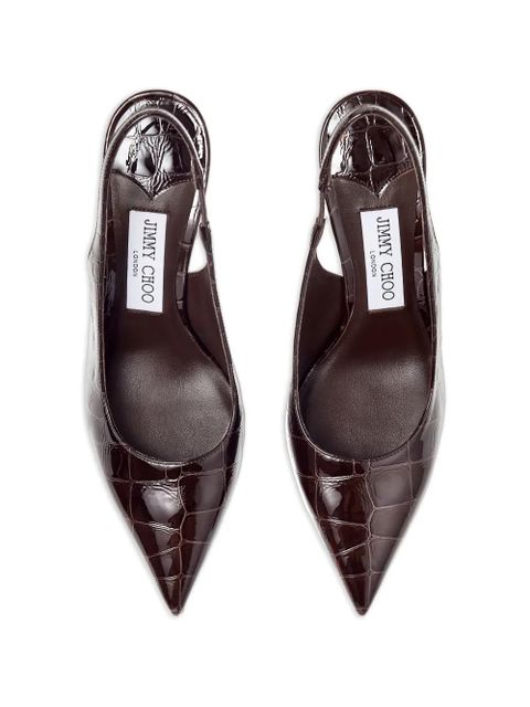 Jimmy Choo Love pointed crocodile-embossed slingbacks pumps - Brown