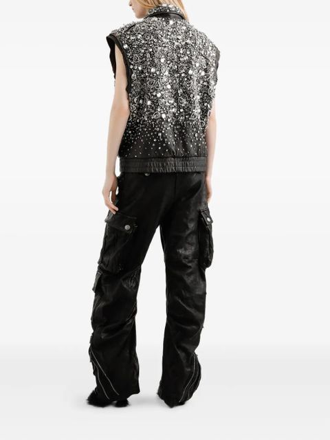 Dolce & Gabbana crystal-embellished leather vest - Brown