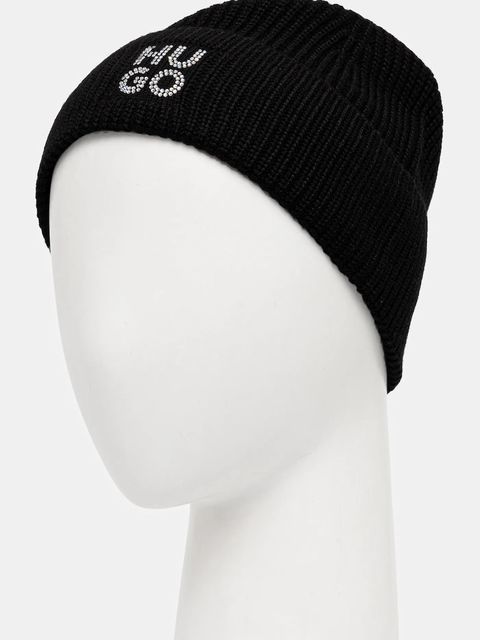 HUGO czapka z dodatkiem wełny kolor czarny 50548732