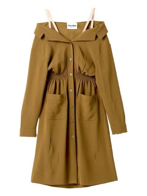 Miu Miu Sablé button-front smocked dress - Green - zdjęcie produktu nr 1