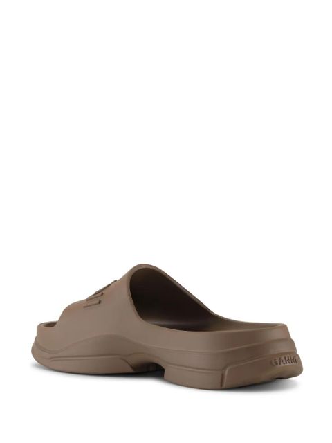 GANNI logo-embossed platform slides - Brown