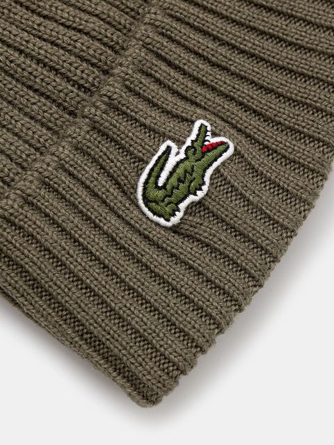 Lacoste czapka wełniana kolor zielony z cienkiej dzianiny wełniana RB0001
