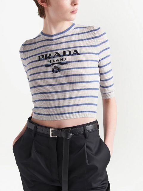 Prada logo-intarsia wool jumper - Grey
