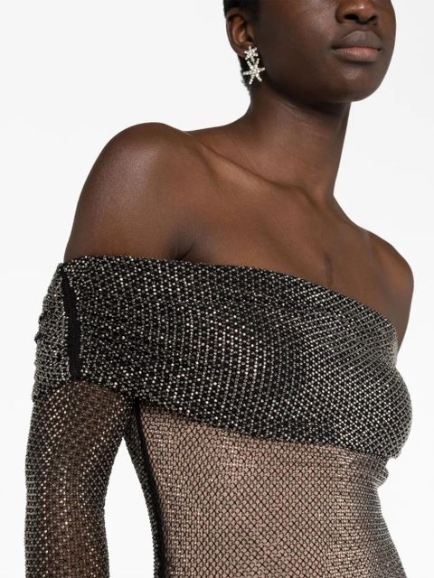 Self-Portrait off-shoulder embellished maxi dress - Black