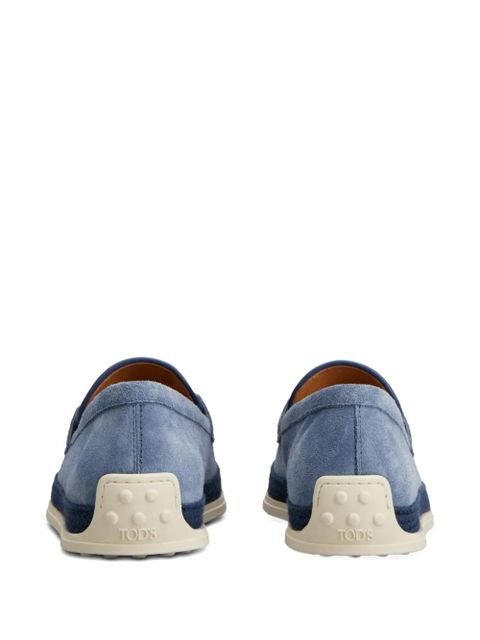 Tod's rafia-trimmed suede loafers - Blue