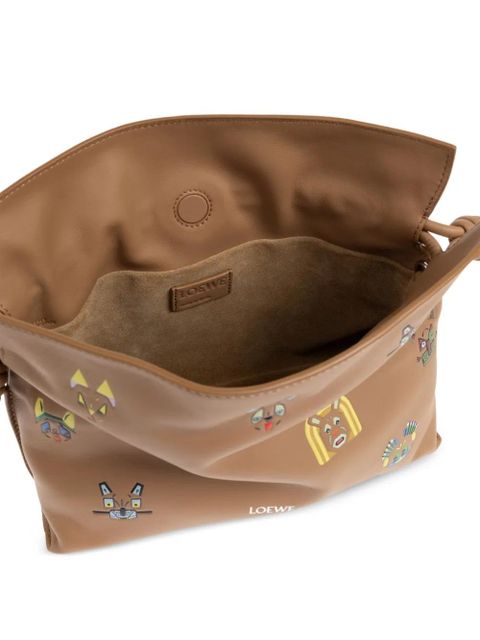 LOEWE mini Flamenco cat-print shoulder bag - Brown