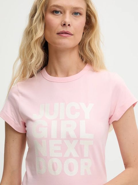 Juicy Couture t-shirt JUICY GIRL NEXT DOOR HILTON T-SHIRT damski kolor różowy JCNCT225457