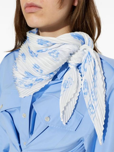 Alexander McQueen skull-print plissé scarf - White