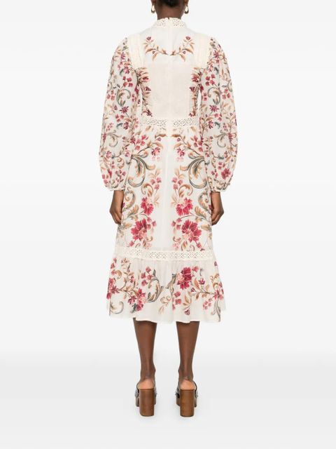 FARM Rio lace floral-print midi dress - Neutrals