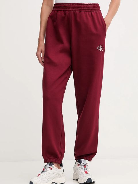 Calvin Klein Jeans spodnie dresowe damskie kolor bordowy gładkie LV047B235G - zdjęcie produktu nr 1