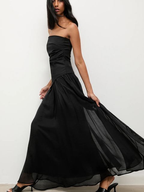 Answear.LAB spódnica z dodatkiem lyocellu kolor czarny maxi rozkloszowana - zdjęcie produktu nr 1