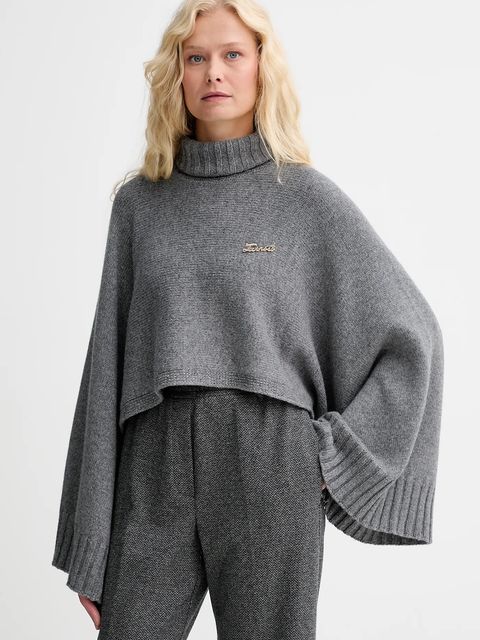 Twinset sweter z dodatkiem wełny damski kolor szary lekki z golfem 252TT3422 - zdjęcie produktu nr 1