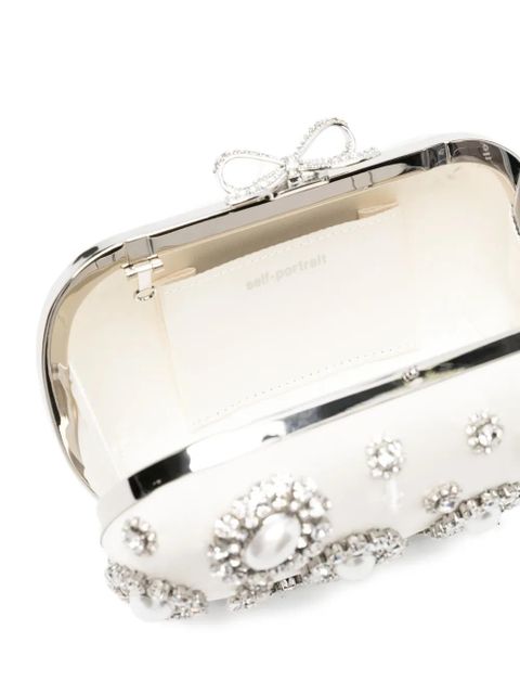 Self-Portrait crystal-embellished clutch bag - White