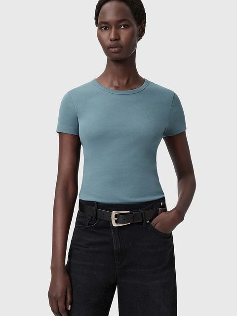 AllSaints t-shirt bawełniany damski kolor niebieski W285JC - zdjęcie produktu nr 1