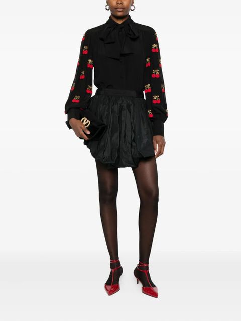 Valentino Garavani cherry-embellished bow blouse - Black