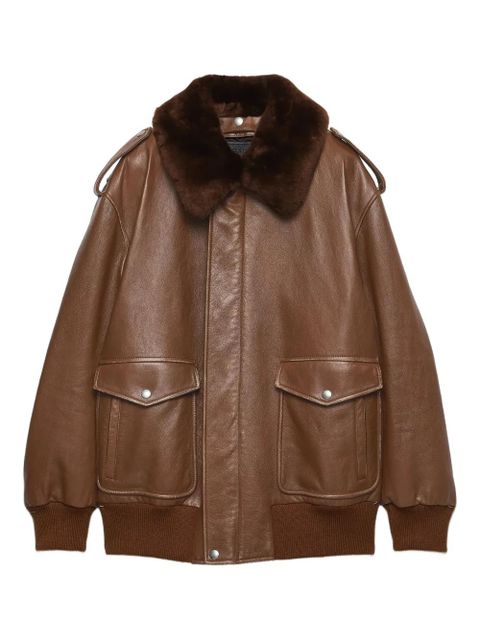 Prada shearling-collar leather jacket - Brown - zdjęcie produktu nr 1