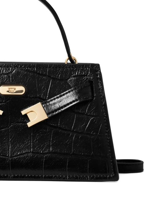 Tory Burch Lee Radziwill crocodile-embossed top handle mini bag - Black