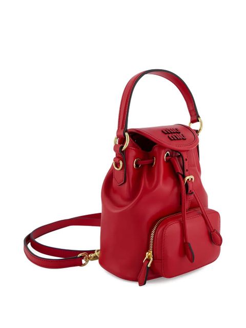 Miu Miu logo-detail leather bucket bag - Red