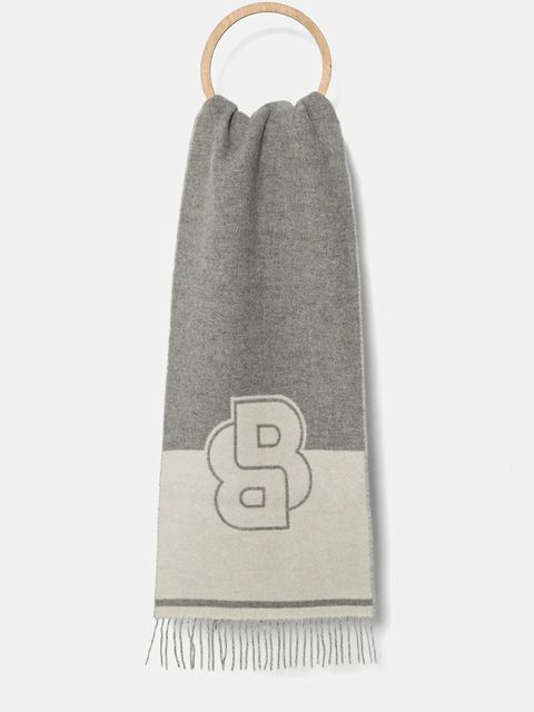 BOSS szalik z wełną damski kolor szary wzorzysty 50533865 - zdjęcie produktu nr 1