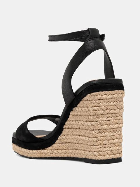 Tommy Hilfiger sandały skórzane LEATHER & SUEDE HIGH WEDGE ESPAD kolor czarny FW0FW08803