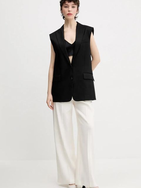 HUGO spodnie lniane damskie kolor beżowy szerokie high waist 50537619