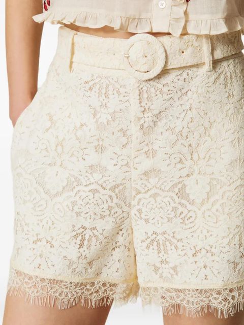 TWINSET lace-embellished belted shorts - Neutrals