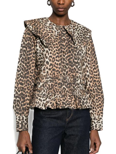 GANNI ruffled leopard-print shirt - Brown