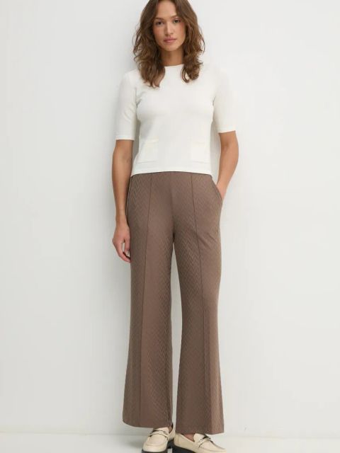 Mos Mosh spodnie damskie kolor brązowy szerokie high waist 168610