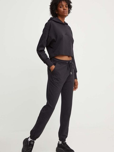 adidas bluza bawełniana All SZN damska kolor czarny z kapturem gładka JI9104