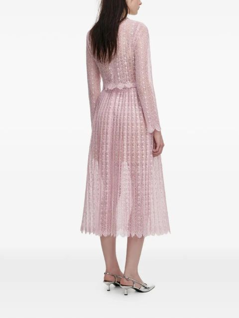 Self-Portrait lace pleated midi dress - Pink