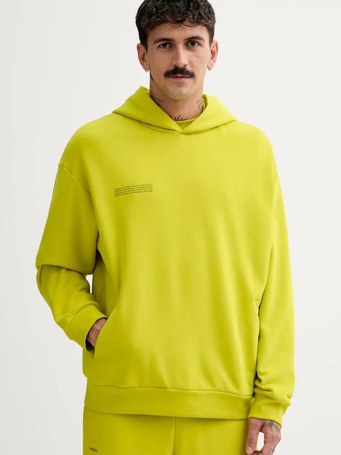 Pangaia bluza bawełniana kolor zielony z kapturem gładka 10000180