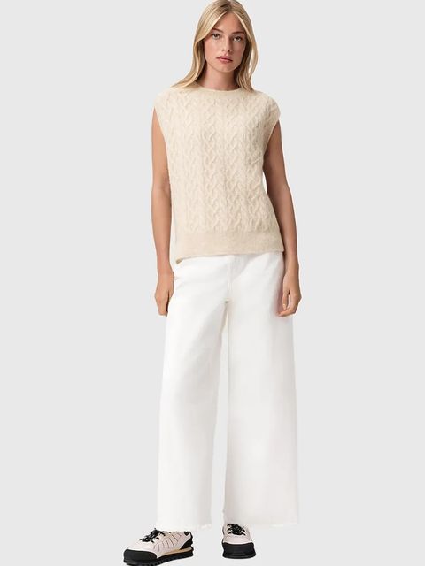 AllSaints kamizelka z dodatkiem wełny damski kolor beżowy z golfem W060KD