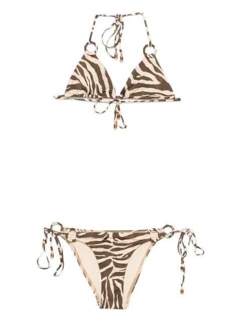 ZIMMERMANN Wanderlust ring-tie zebra-pattern bikini - Brown