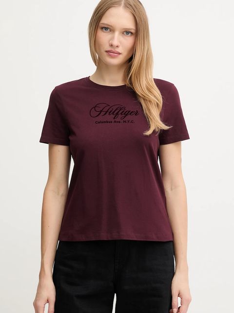 Tommy Hilfiger t-shirt bawełniany damski kolor bordowy WW0WW46120 - zdjęcie produktu nr 1