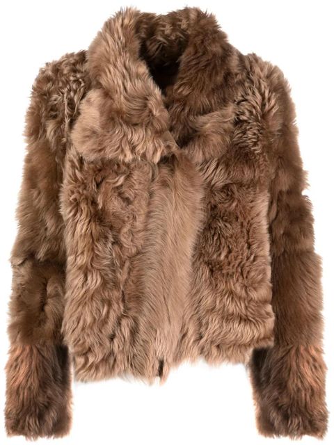 Yves Salomon shearling stand up-collar jacket - Brown - zdjęcie produktu nr 1