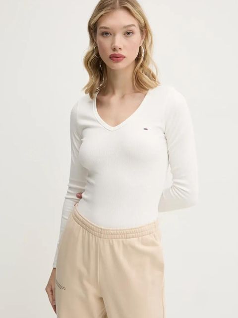 Tommy Jeans longsleeve damski kolor beżowy DW0DW17990