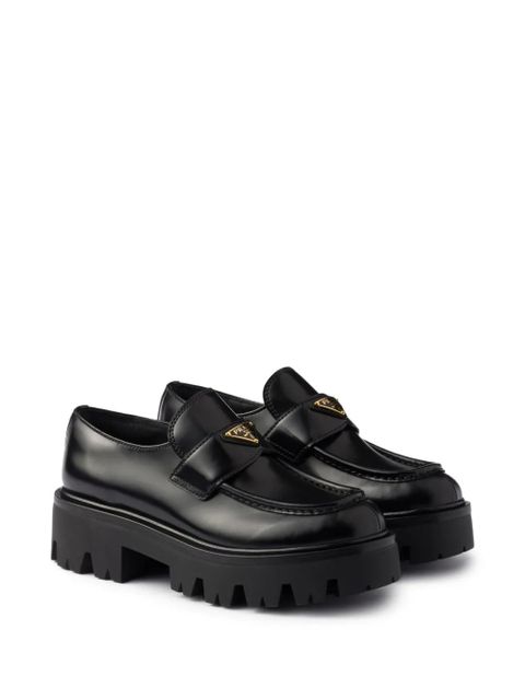 Prada triangle-logo platform loafers - Black